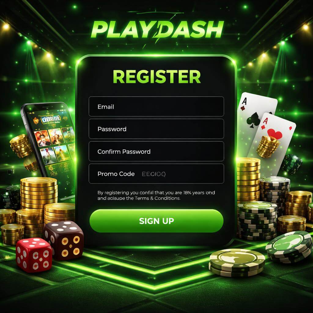 PLAYDASH account access page for the casino lobby with a wide range of games